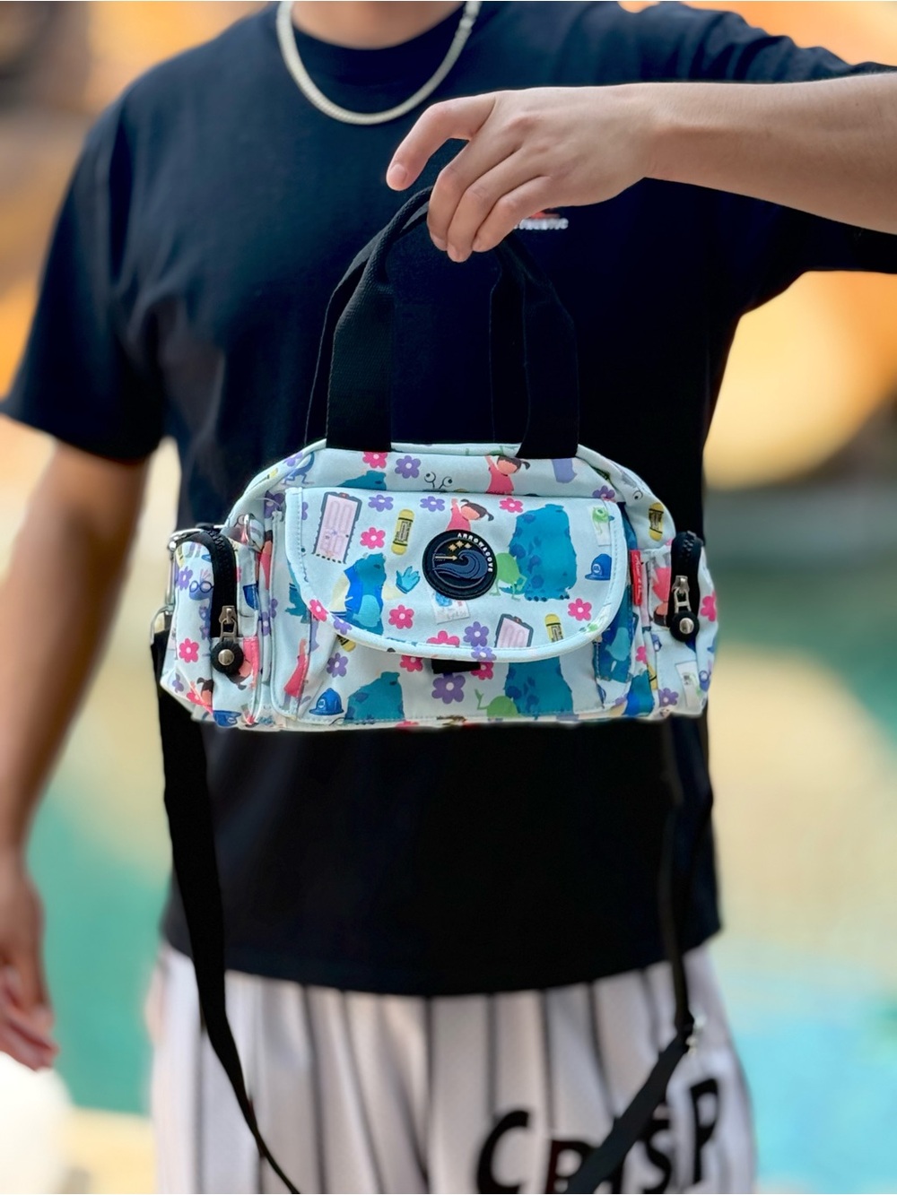 Monsters inc Printed Crossbody Bag with Black Straps